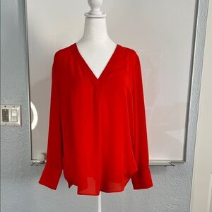 Ann Taylor Vibrant Orange V-Neck Blouse